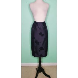 Carlisle Black Silk Open Weave Floral Print Pencil Skirt